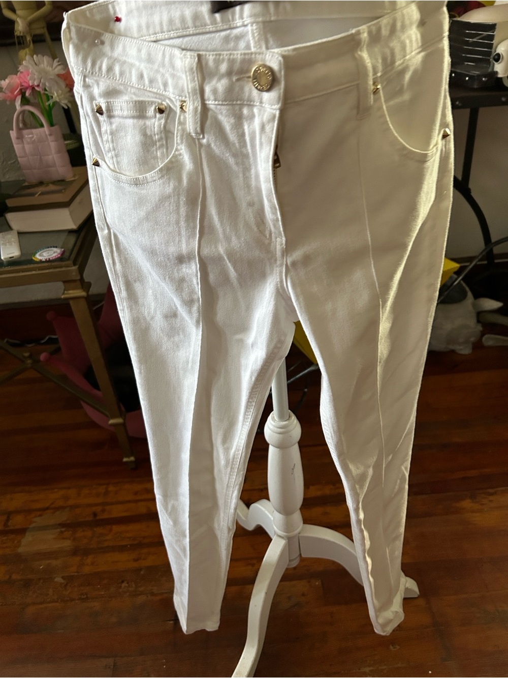 Roberto Cavalli White Jeans with Gold Hardware